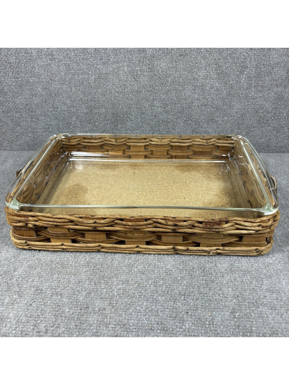 Vintage Pyrex 233 Casserole Baking Dish With Rattan Serving Basket